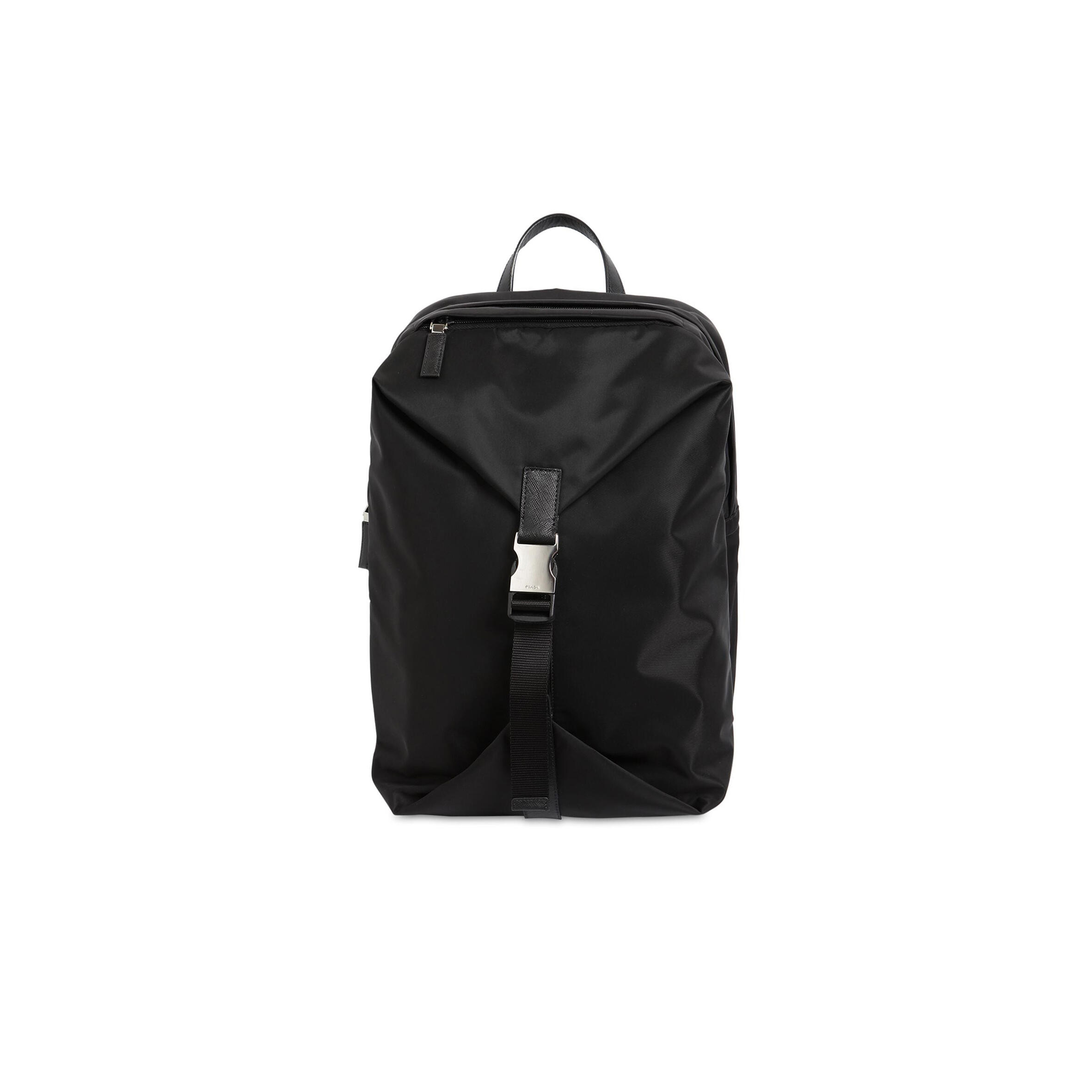 Pra*a black re-nylon and saffiano leather backpack 2vz028 (43*29*16cm)